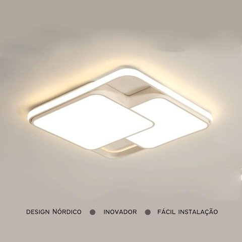 Luminária de Led de Sobrepor Quadrada Bivolt 32w 3 em 1 com Luz Central Dupla:branco