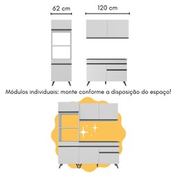 Cozinha Compacta com Bancada Americana/mesa Veneza Multimóveis Mp2211 Branco/preto - 5