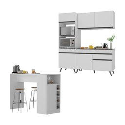 Cozinha Compacta com Bancada Americana/mesa Veneza Multimóveis Mp2211 Branco/preto - 1
