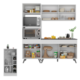 Cozinha Compacta com Bancada Americana/mesa Veneza Multimóveis Mp2211 Branco/preto - 4