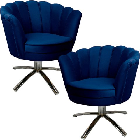 Kit Duas Poltronas Giratórias Pétala em Sued Premium Azul Marinho Sua Casa Decorações