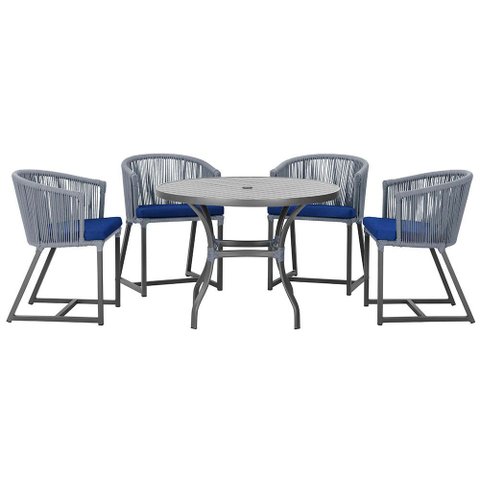 Mesa com 4 Cadeiras de Jantar Roma 100cm e Noronha em Aluminío Preto Corda Nautica Estofado 10 Trama