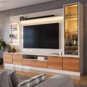 Ver imagem 1 de Estante Home Noble 270cm para Tv até 75” com Cristaleira, Torre com Led e Portas Reflecta em Mdp/