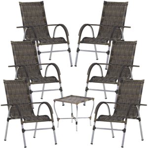Jogo 6 Cadeiras e Mesa Vênus para Area Externa Chuva Sol Resistente Trama