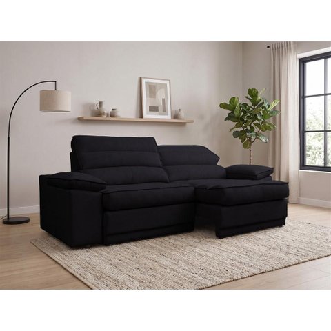 Sofá Niko 2,50m com Molas Retrátil Reclinável Velosuede - Netsofas - Preto