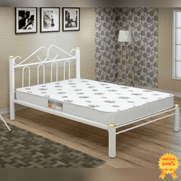 Cama Casal Ferro Com Cabeceira Branca E Estrado Em Pinus 002 - 2