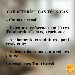Cama Casal Ferro Com Cabeceira Branca E Estrado Em Pinus 002 - 4