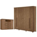 Ver imagem 1 de Guarda Roupa Casal Ripado 6 Portas Buriti com Pés e Cômoda Havana Master Jatobá Acetinado - Santos a