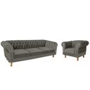 Ver imagem 1 de Um Sofá Duque Chesterfield 1.80 + Uma Poltrona Suede Cinza Chumbo Sala Recepcao Barbearia