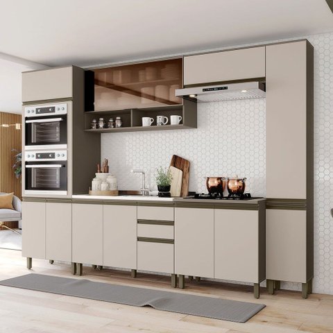 Cozinha Completa Connect 12 Portas 2 Gavetas 100% MDF com Vidro Duna/Cristal - Henn