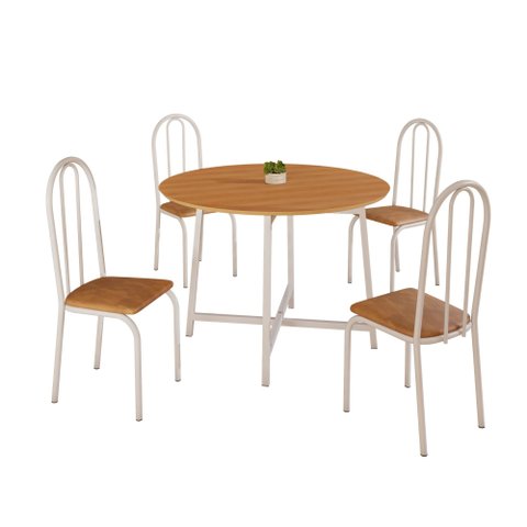 Conjunto Sala de Jantar 90cm Ilhabela 4 Cad Branca C/ Jambo