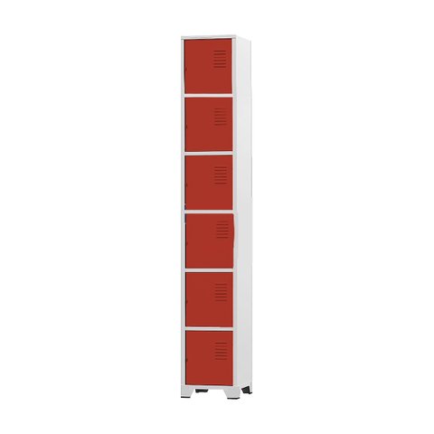 Armário Roupeiro de Aço 6 Portas para Vestiário Academia Locker Vermelho com Chave