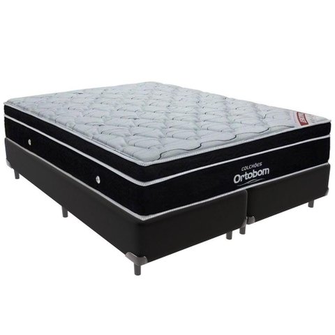 Cama Box Preto e Colchão Elegant Molas Ensacadas Queen Ortobom