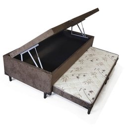 Cama Box Baú Auxiliar Solteiro Suede Espuma 8cm 45x88x188 Marrom - 1