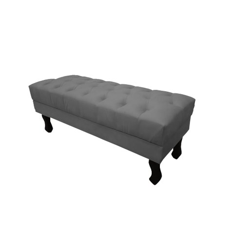 Recamier Luis Xv Capitonê Retrô 100cm Suede Cinza Pés Madeira Ms Decor