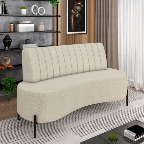 Sofá Living Decorativo 2 Lugares 1,35m Katara Pés de Ferro Bouclê Off White G33 - Gran Belo