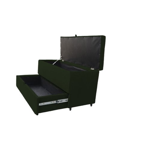 Recamier Puff Baú Sapateira e Gaveta 90 Cm para Cama de Solteiro - Verde