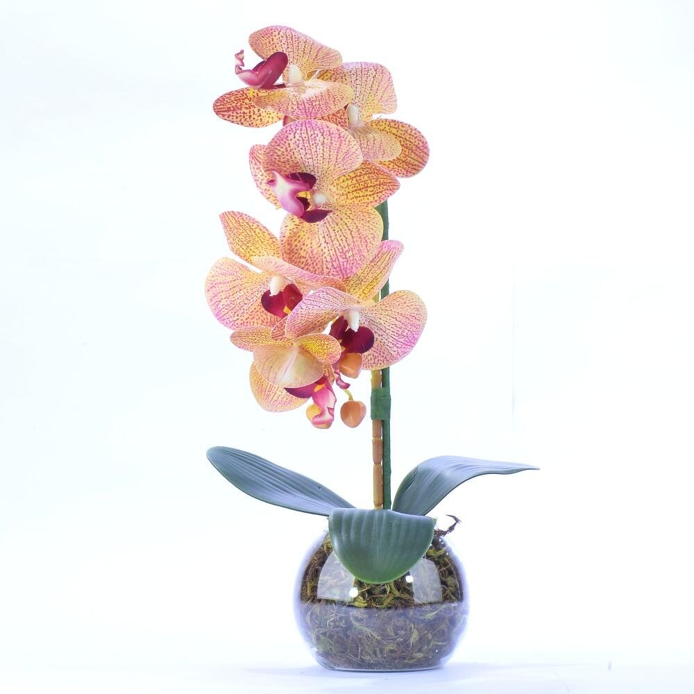 Arranjo de Orquídea Artificial Laranja Pequenina Sol