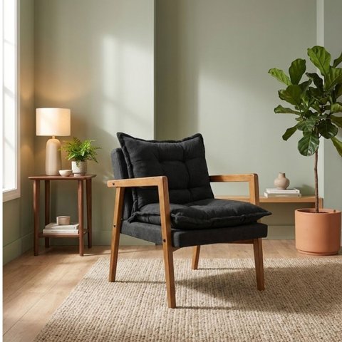 Poltrona Confortável Sala de Estar Design Elegante Estrutura Madeira Estofado Bouclê Sofisticado