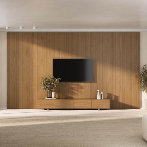 Rack com Painel Liso TV até 86 Polegadas Planejado 400x250cm Aruá CabeCasa MadeiraOriginals Marrom Jatobá