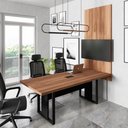 Ver imagem 1 de Mesa de Reunião Design Industrial 2,00 m com Caixa de Tomadas e Painel para TV F5 Office