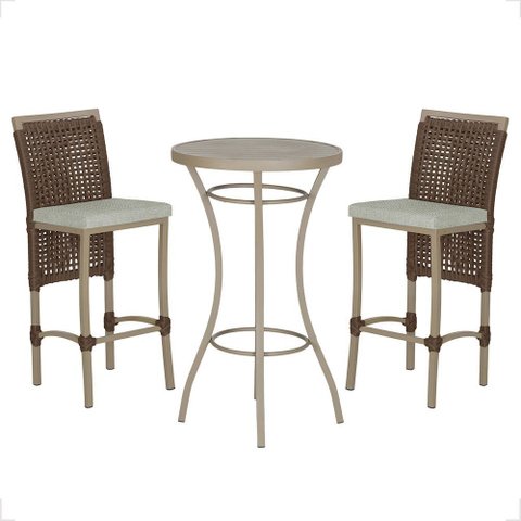 Mesa Bistrô com 2 Banquetas Roma Fendi Corda Náutica Estofado 3 Trama Original