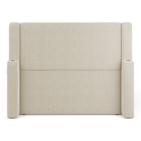Cabeceira Estofada Duetto para Cama Box King 195cm com Porta Copo Bouclê Bege - Desk Design