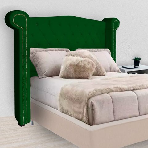 Cabeceira Estofada Sienna para Cama Box Queen 160 cm Suede Verde