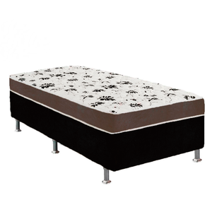 Cama Box Solteiro Suede Preto + Colchão Solteiro Suede Marrom Espuma 88x188x55