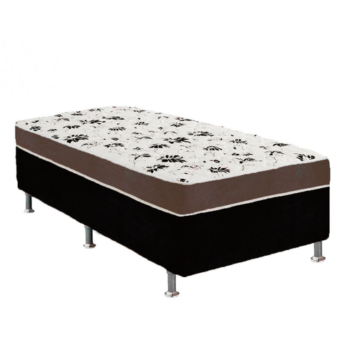 Cama Box Solteiro Suede Preto + Colchão Solteiro Suede Marrom Espuma 88x188x55