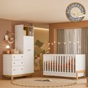 Ver imagem 1 de Quarto de Bebê com Berço Fantasia e Guarda Roupa com Cômoda Flora Branco Qmovi + Colchão Gazin
