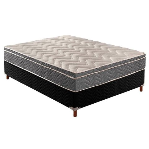 Cama Box Casal: Colchão Espuma Paropas D45/EP Confort Mega Firme + Base CRC Suede Black(138x188)