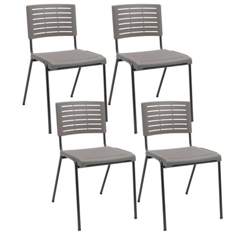 Kit 04 Cadeiras Empilhável Fixa Escritório Multiuso Base Preta Kimi P03 Basalto - Lyam Decor