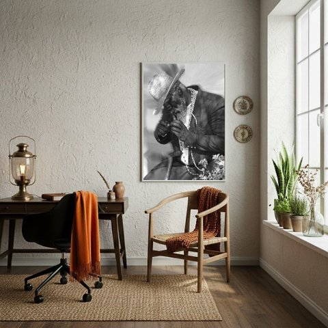 Quadro Decorativo Preto Velho - Entidade Espiritual -70x50cm:moldura Branca