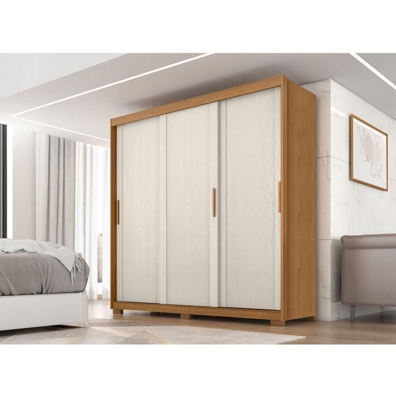 Guarda Roupa Casal Confort 3 Portas 4 Gavetas Cinamomo Areia Fosco