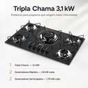 Ver imagem 5 de Cooktop 5 Bocas Tripla Chama 3,1KW com Vidro Temperado Base Inox Clarice