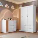 Ver imagem 2 de Guarda Roupa e Cômoda Infantil 1 Porta Ripada Ayla Branco - Phoenix