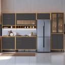 Ver imagem 1 de Armário de Cozinha Modulada com Balcão e Tampo 12 Portas 4 Gavetas Ágata 100% Mdf Vidro Reflecta Amê