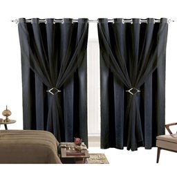 Cortina oxford com voil 4,00x2,00 Para Trilho Duplo:Preto - 2