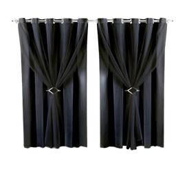 Cortina oxford com voil 4,00x2,00 Para Trilho Duplo:Preto - 1