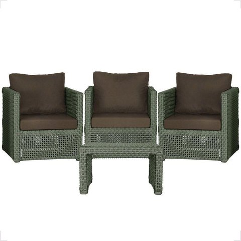 Mesa e 3 Poltronas Madri Corda Náutica Estofado 9 Trama Verde