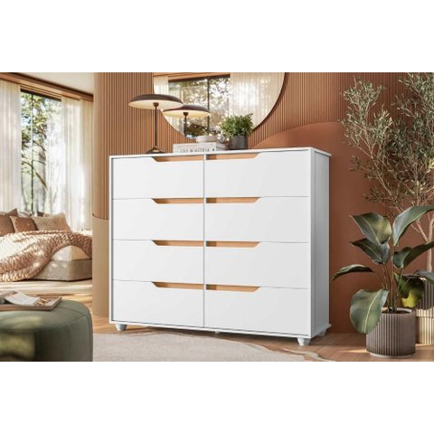 Cômoda Grande Doble 8 Gavetas - Branco Freijó Vistas Flex - Albatroz