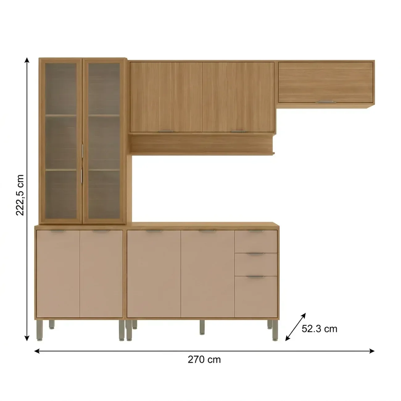 Ver imagem 3 de Cozinha Compacta Modulada 4 Peças 270cm 10 Portas e 2 Gavetas Colors Marrom Freijó/Pinole