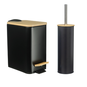 Kit Lavabo Banheiro Bambu Lixeira Pedal 5 Litros + Escova Sanitária Pgb