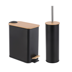 Kit Lavabo Banheiro Bambu Lixeira Pedal 5 Litros + Escova Sanitária Pgb