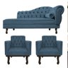 Kit Diva Recamier Juliana 120cm Lado Esquerdo e 2 Poltronas Classic Linho Azul Royal - Amarena Móvei - 1