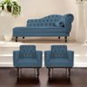 Kit Diva Recamier Juliana 120cm Lado Esquerdo e 2 Poltronas Classic Linho Azul Royal - Amarena Móvei - 2