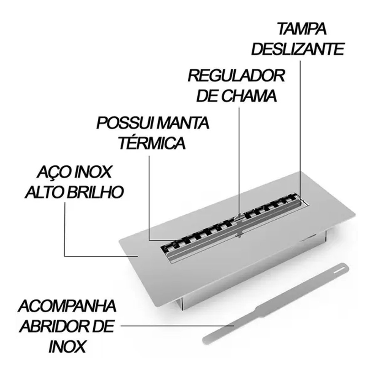 Lareira Ecológica de Embutir à Álcool 50cm Aço Inox Saro com Regulador de Chama - 4