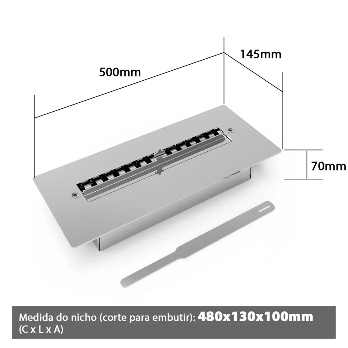 Lareira Ecológica de Embutir à Álcool 50cm Aço Inox Saro com Regulador de Chama - 3