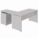 Ver mais imagens de Mesa em L Escritório com Gaveteiro 4 Gavetas MDP 150cm Cinza F5 Office